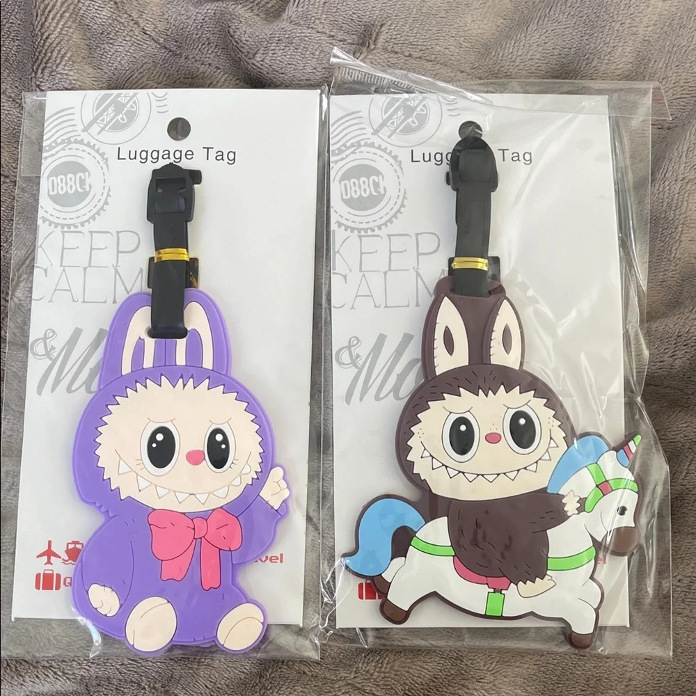 Cute Labubu monster Luggage Tag Set - Purple and Brown nwt